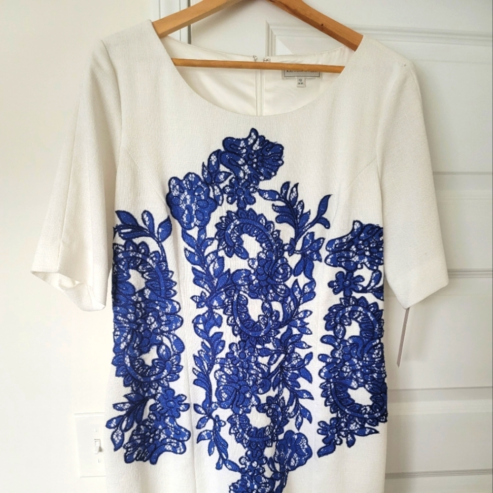 Katherine Kelly Royal Blue and White Jaquard Dress